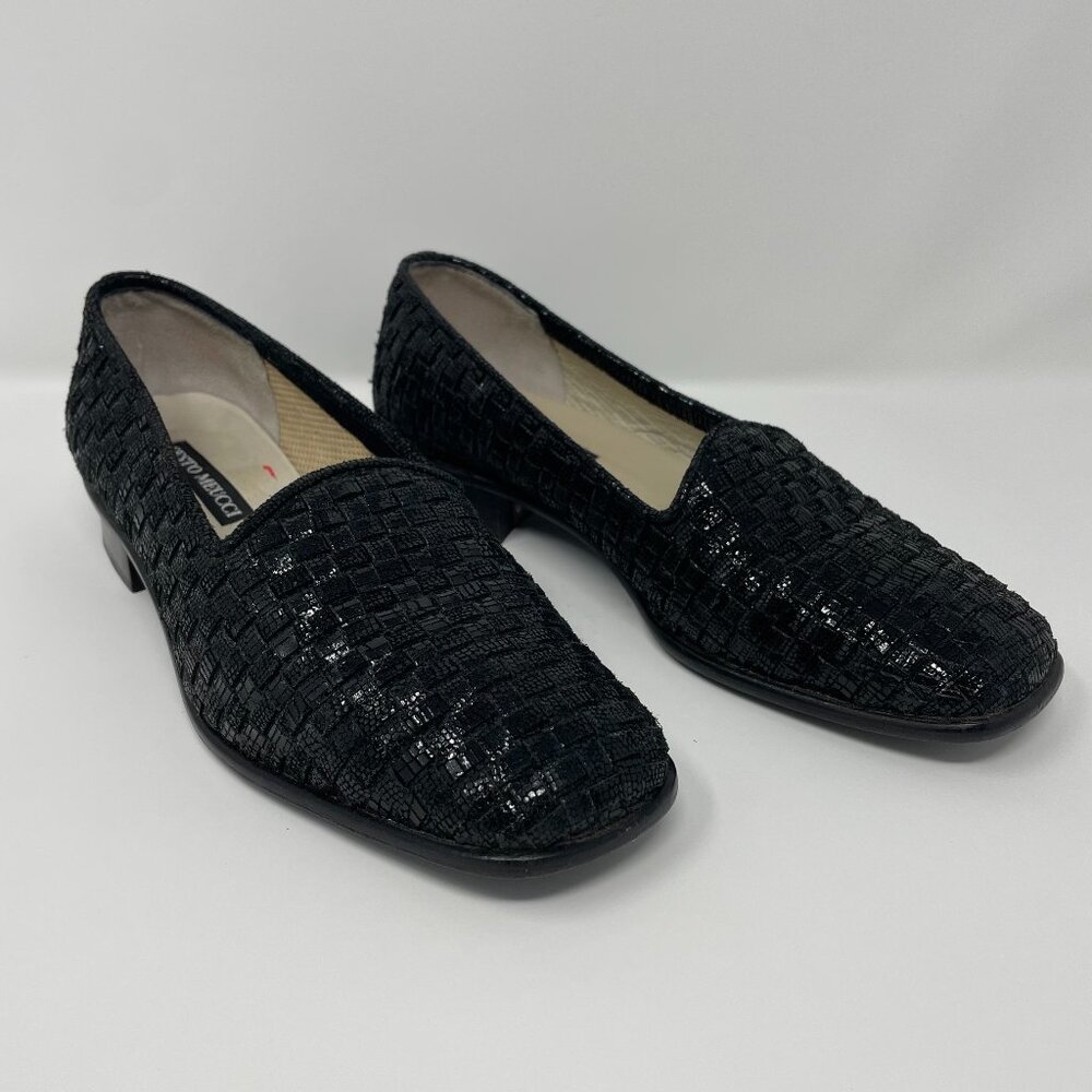Sesto Meucci Women's Size 6 Black Woven Sparkle Reptile Print Loafer Shoes